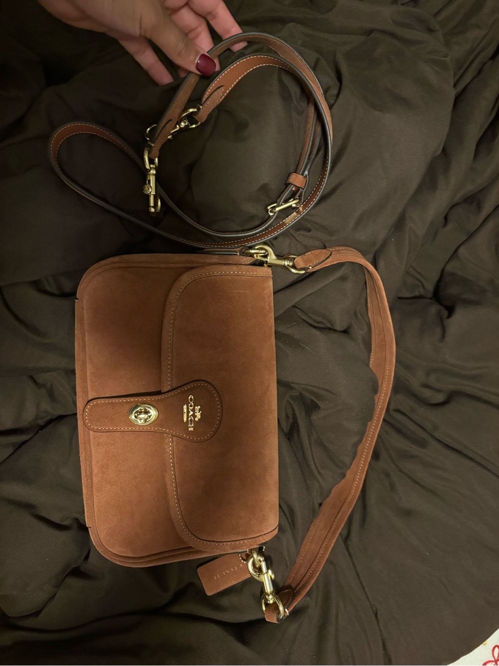 Coach Suede Turnlock Shoulder Bag in Clay - Picture 1 of 11